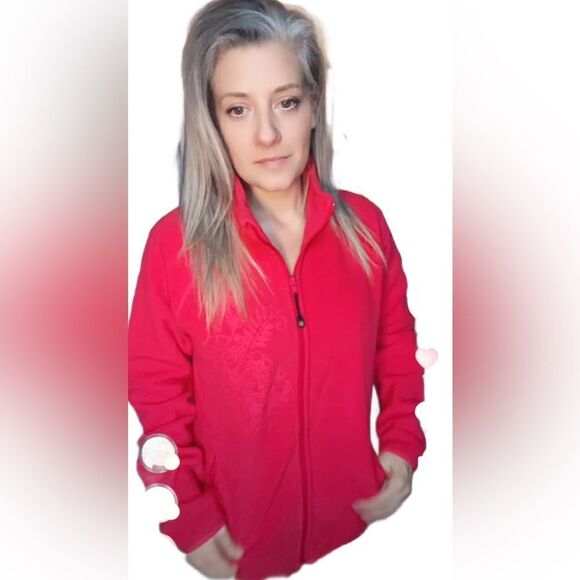 FUDA Bright Red Full Zip Cozy Fleece w/Embroidered Design & Pockets (Size: Med) - Picture 14 of 14
